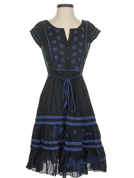 Free People Dresses & Skirts - Free People Black Mini Dress with Blue Embroidery